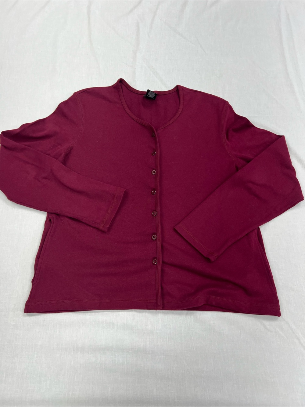 Tangents Classic Button-Front Cardigan in Burgundy Women's XL 95% Cotton